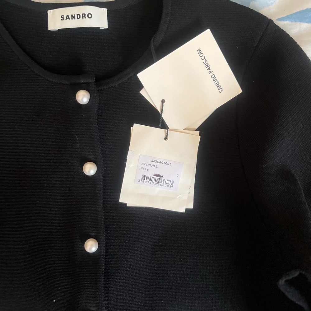 Sandro Black Cropped Cardigan with Crystal Trim - Picture 9 of 15